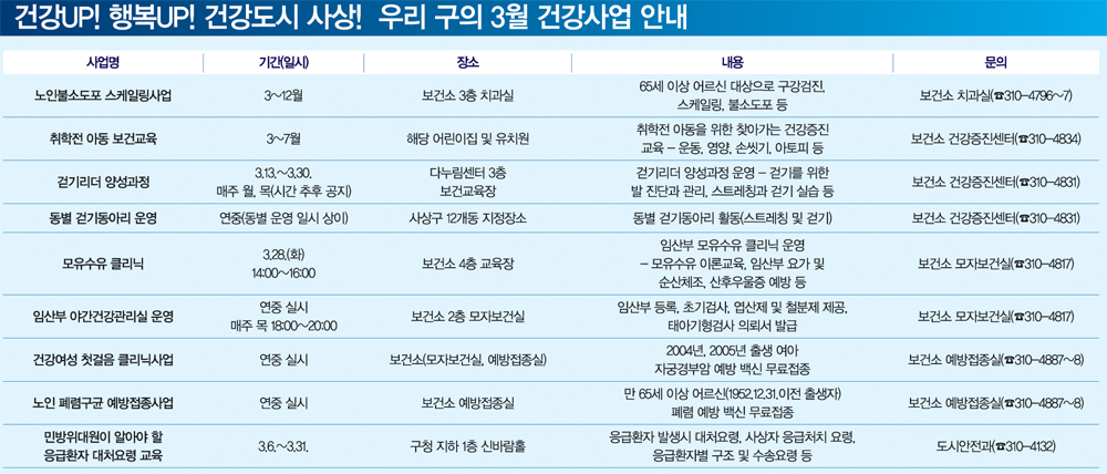 건강도시 사상! 우리 구의 3월 건강사업 안내